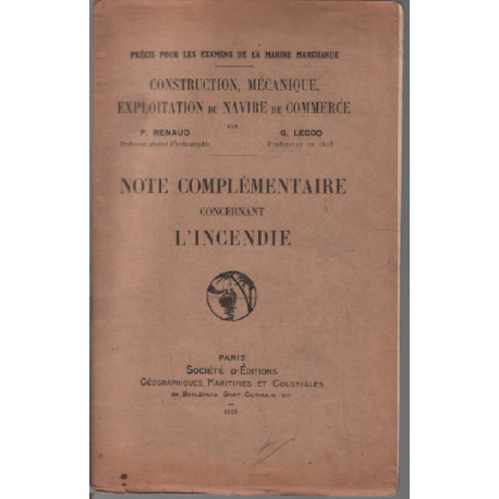 Note complémentaire concernant l'incendie ( marine marchande )