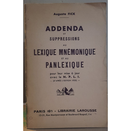 Addenda et suppressions au lexique mnémonique et au panlexique...