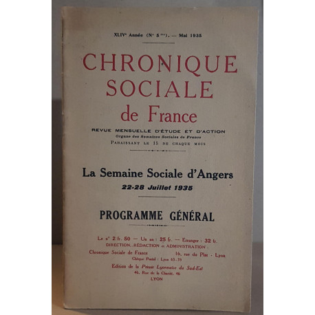 Chronique sociale de France - 44° année - N°5 bis -L'organisation...