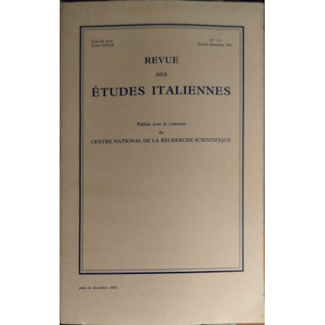 Revue des études italiennes / tome XXXIX N° 1-4