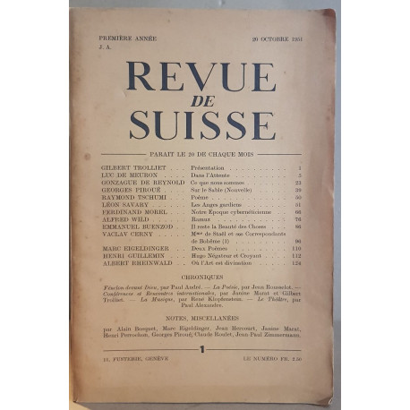 Revue de Suisse - 1° année - 20 Octobre 1951