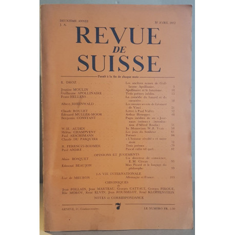 Revue de Suisse - 2° année - 30 Avril 1952 - N°7