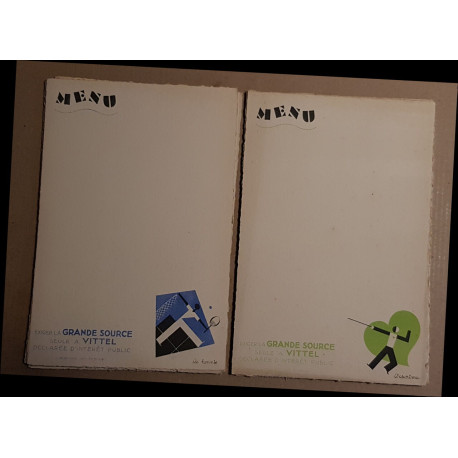 Lot de 12 menus publicitaires - Grande Source à Vittel - 2 thèmes...